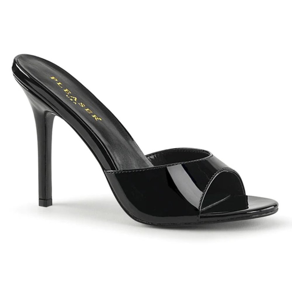 Pleaser Black Patent Leatherette Peep Toe Heels Barbie Barbiecore Never Worn